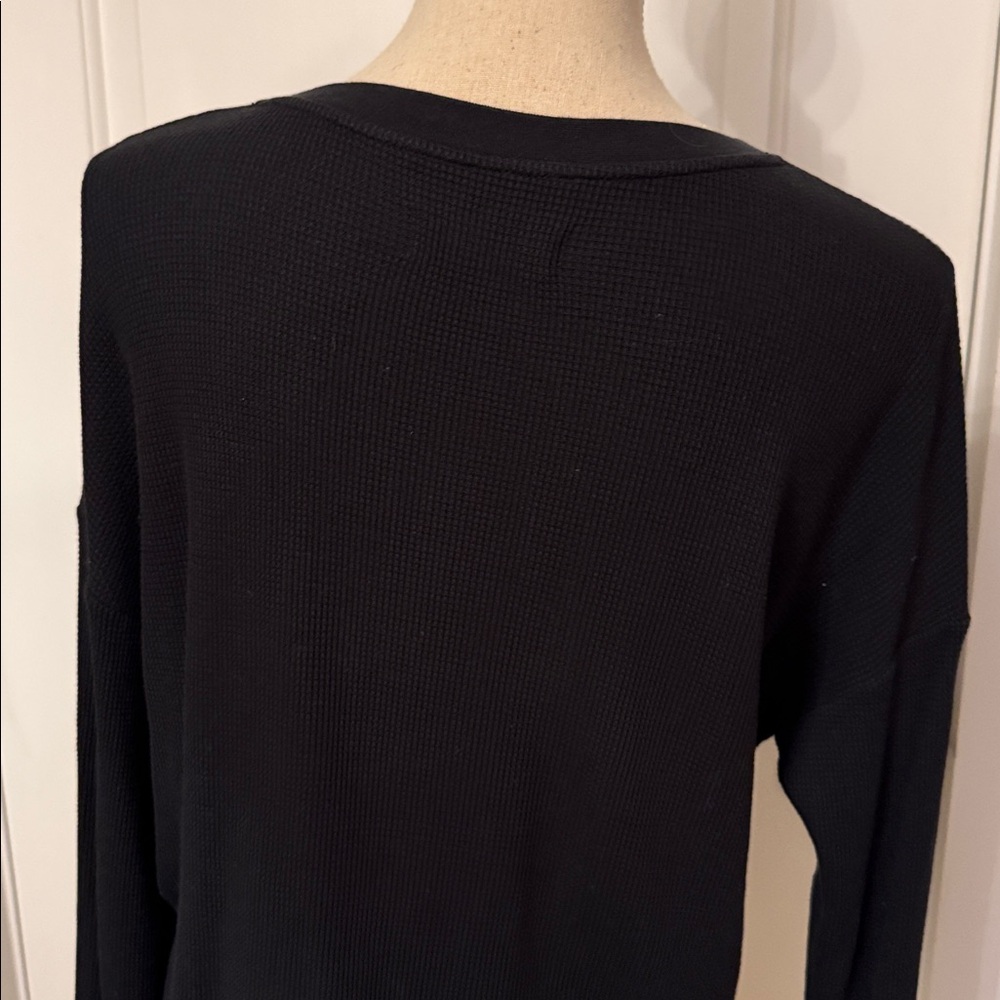 EVERLANE TOP TEE LONG SLEEVE BLACK WAFFLE KNIT COTTON BOXY SIZE S CROPPED (mens) - Picture 6 of 10